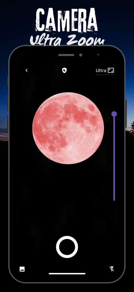 Ultra Camera Zoom 100x - Detailed red moon captured using Ultra Camera Zoom 100x app interface