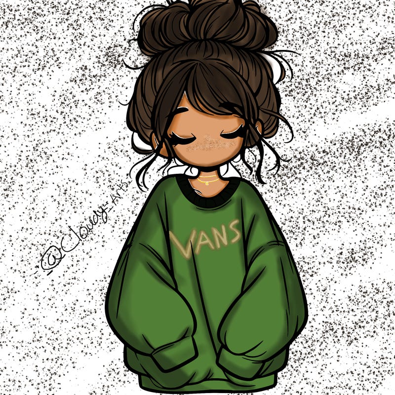 girl with baggy sweatshirt and messy bun