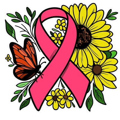 cancer awareness symbol with flowers and butterflies