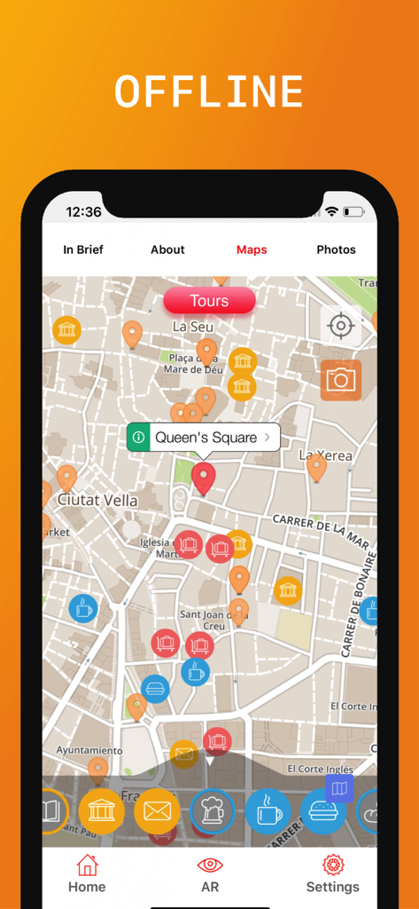 Valencia Travel Guide . - 다양한 관광 지점이 있는 대화형 오프라인 지도를 보여주는 발렌시아 여행 가이드 앱
