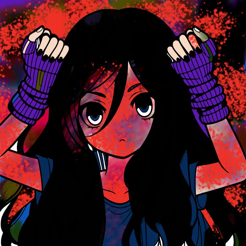 long haired girl with fingerless gloves