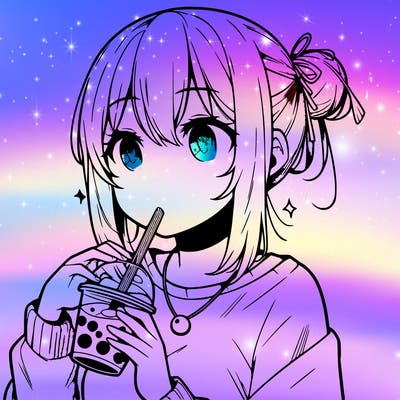 manga character drinking boba