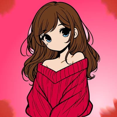 shy pretty girl wearing a sweater that is falling off one shoulder portrait