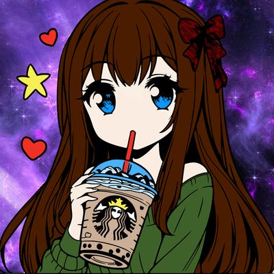 anime girl drinking starbucks boba