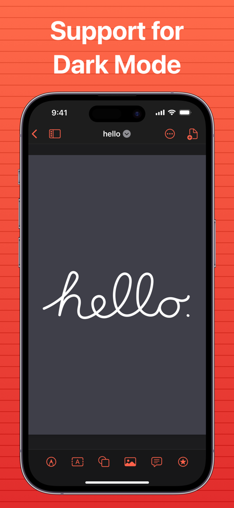 SuperNotes Note Taking App - SuperNotes app screenshot showing dark mode support with handwritten text on iPhone
