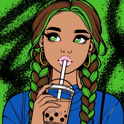 realistic girl with braided hair drinking boba