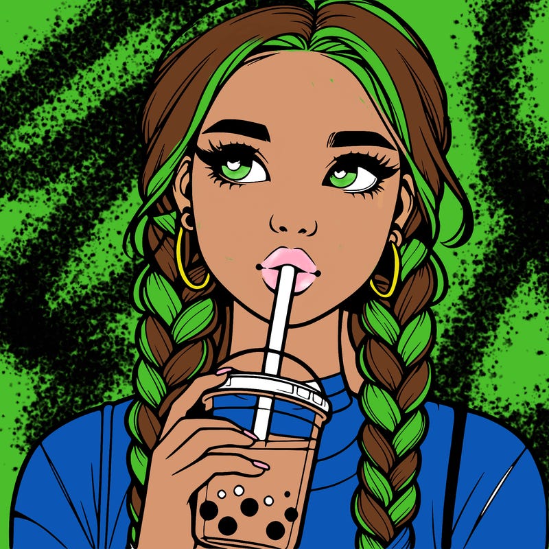 realistic girl with braided hair drinking boba