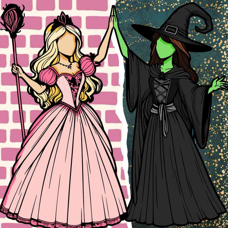 detailed realistic split of a princess and a witch