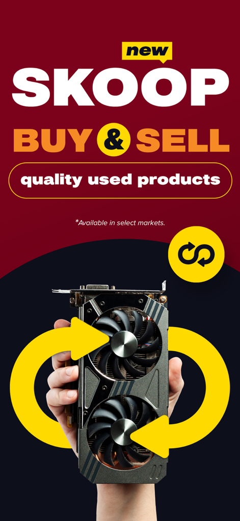 Skroutz - Promotion of the Skoop feature in the Skroutz app for buying and selling quality used products like electronics