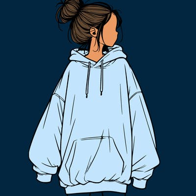 realistic girl with a oversized sweatshirt on and a bun