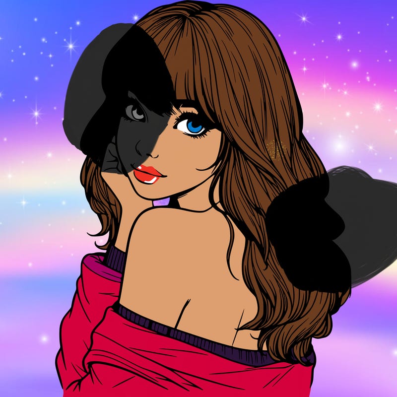 realistic girl with bangs looking over her shoulder