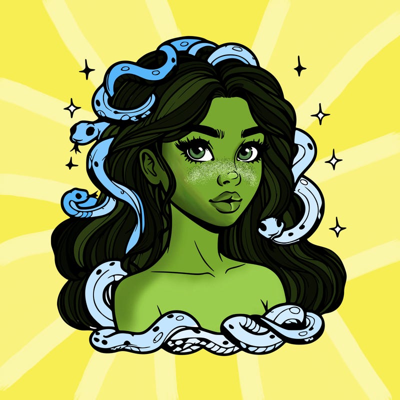 realistic girl with snakes as hair