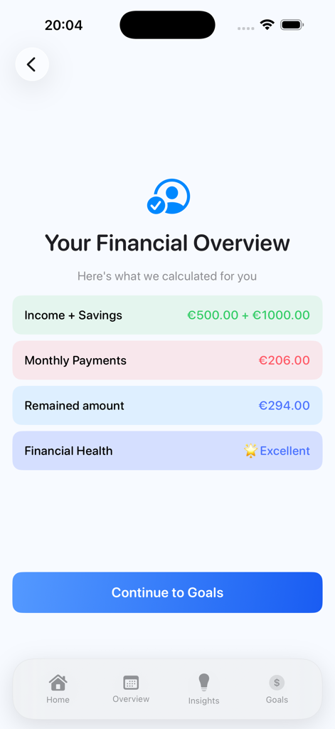 WealthRise - WealthRise app financial overview screen showing income plus savings, monthly payments, remaining balance, and excellent financial health status.
