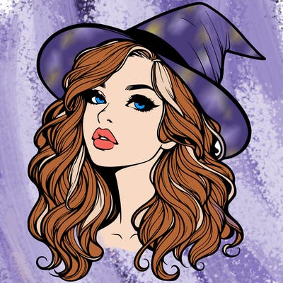 realistic witch girl with wavy hair and lips
