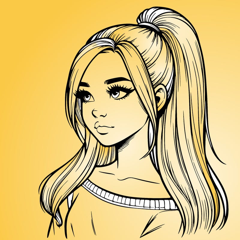 realistic girl with a high ponytail