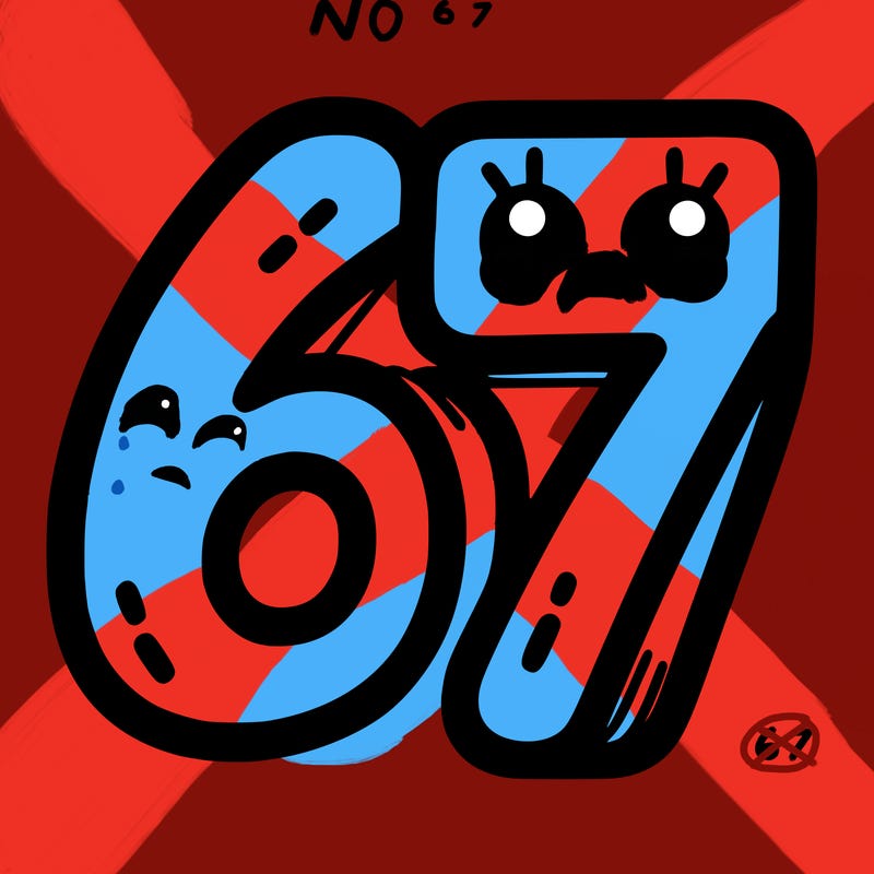 the numbers 67