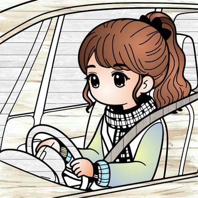 a girl in a car