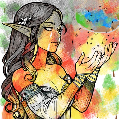realistic elf girl doing magic