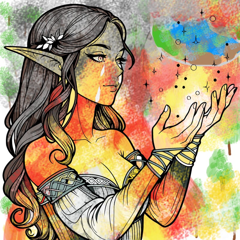 realistic elf girl doing magic