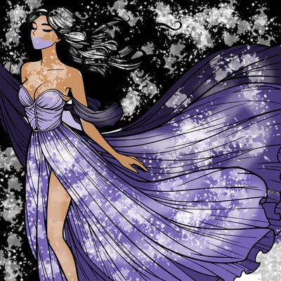 realistic woman in dress flowing the the wind