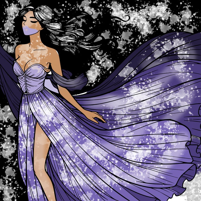 realistic woman in dress flowing the the wind