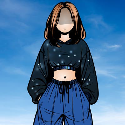 realistic girl faceless with baggy pants and a crop top