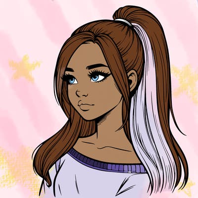 realistic girl with a high ponytail