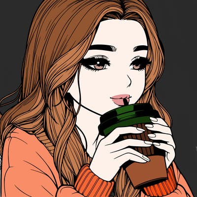 realistic girl drinking coffee