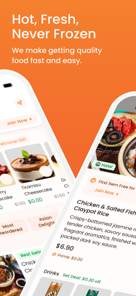 ChefGenie (formerly InstaChef) - ChefGenie mobile app interface displaying food menu items like Tiramisu Cheesecake and Claypot Rice with promotional offers