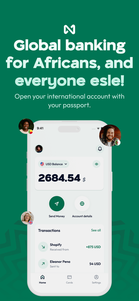 Moneco App-Oberfläche mit USD-Guthaben und aktuellen Transaktionen