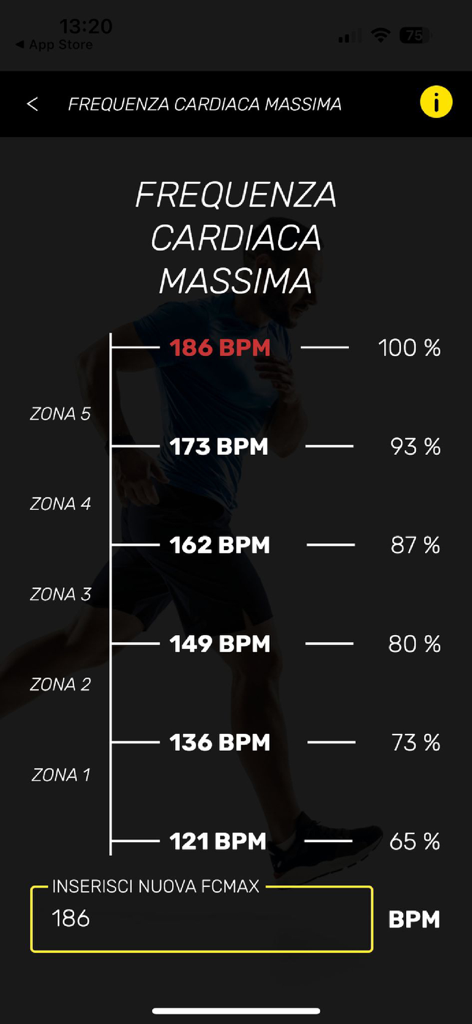 My Personal Running Coach - Interfaz de la aplicación Mi Entrenador Personal de Running que muestra las zonas de entrenamiento de ritmo cardíaco basadas en BPM máximos