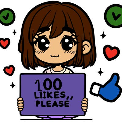 a girl with a sign saying 100 likes, please