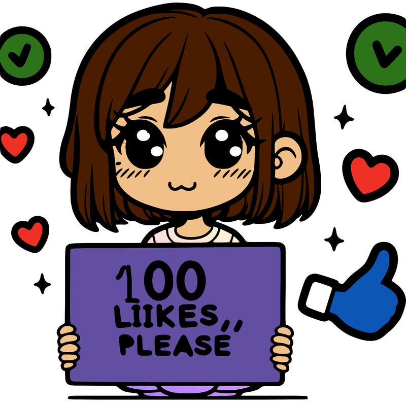 a girl with a sign saying 100 likes, please