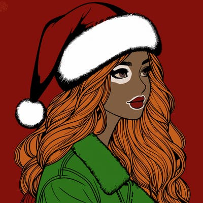 realistic girl in santa hat