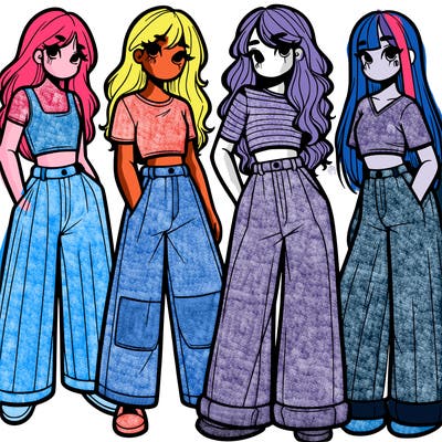 girls with wide pants and a croc top