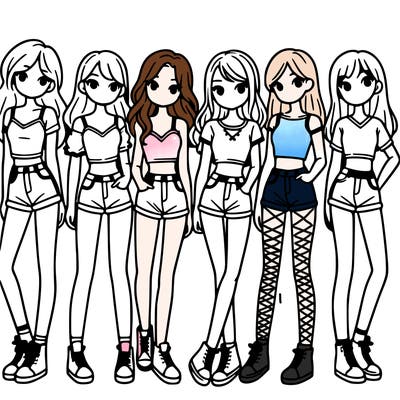 a group of girls wearing crop tops and shorts