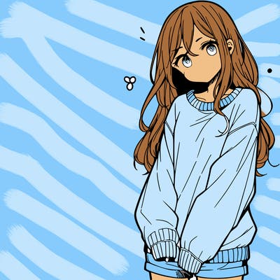 manga teen girl  in a sweater and baggy pants