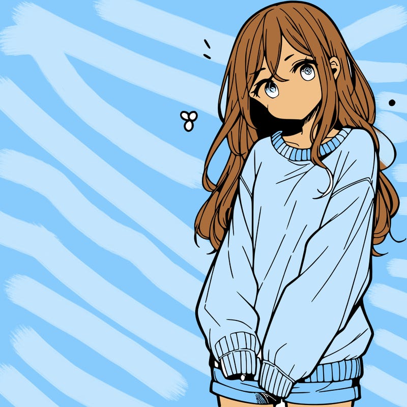 manga teen girl  in a sweater and baggy pants