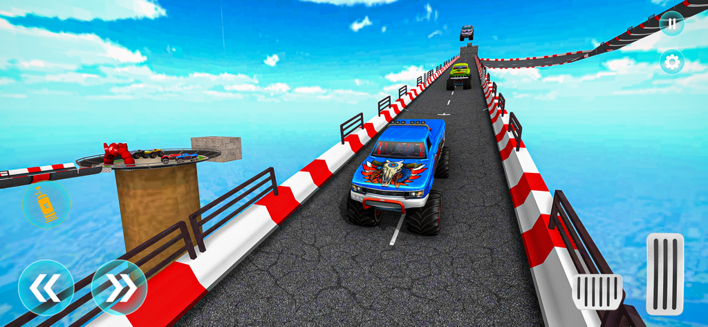 Monster Truck Stunt Car Game - Monster truck azul conduciendo en una pista de acrobacias de mega rampa de gran altitud