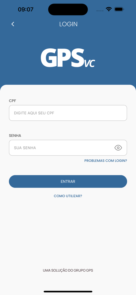 GPSvc - Tela de login do portal do funcionário GPSvc mostrando campos de CPF e senha