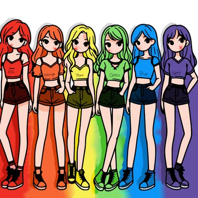 a group of girls wearing crop tops and shorts