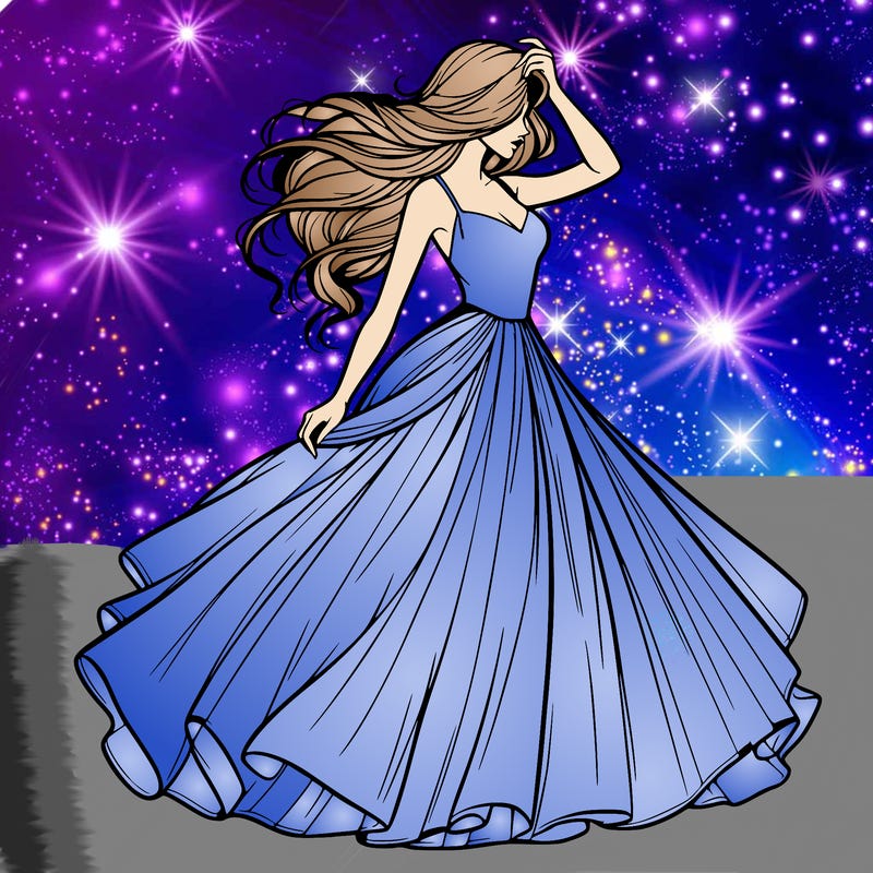 realistic woman with dress flowing in the wind