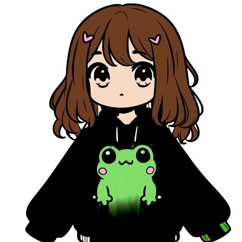 girl wearing frogging sweatshirt