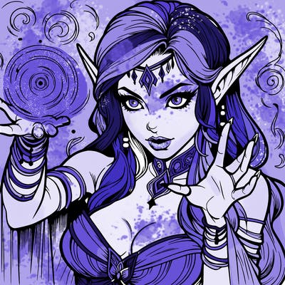 realistic scary beautiful elf sorceress casting spell