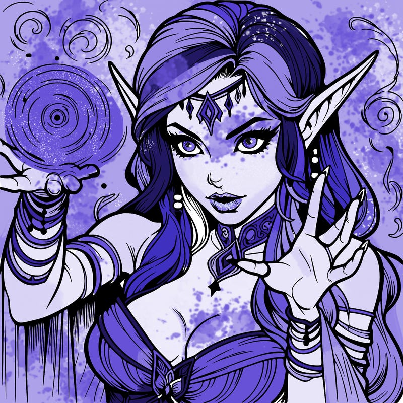 realistic scary beautiful elf sorceress casting spell