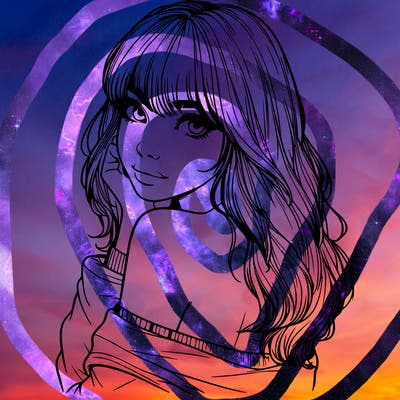 realistic girl with bangs looking over her shoulder