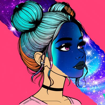 realistic girl with buns on the top of her head