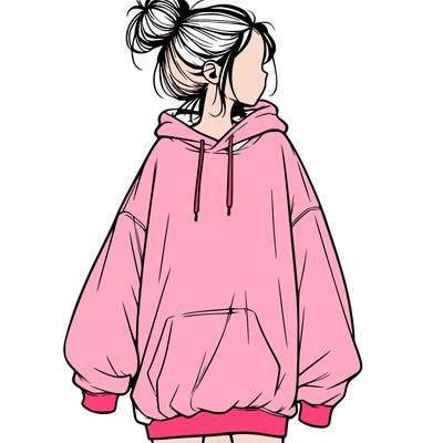 realistic girl with a oversized sweatshirt on and a bun