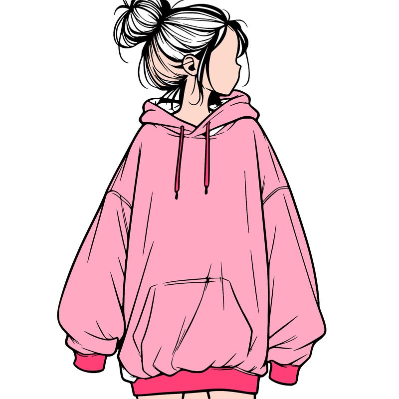 realistic girl with a oversized sweatshirt on and a bun