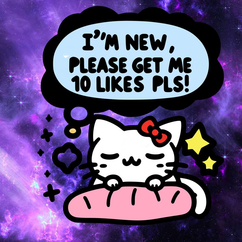 kitty taking a nap dream talking and saying "i'm new, please get me at least 10 likes pls!!"